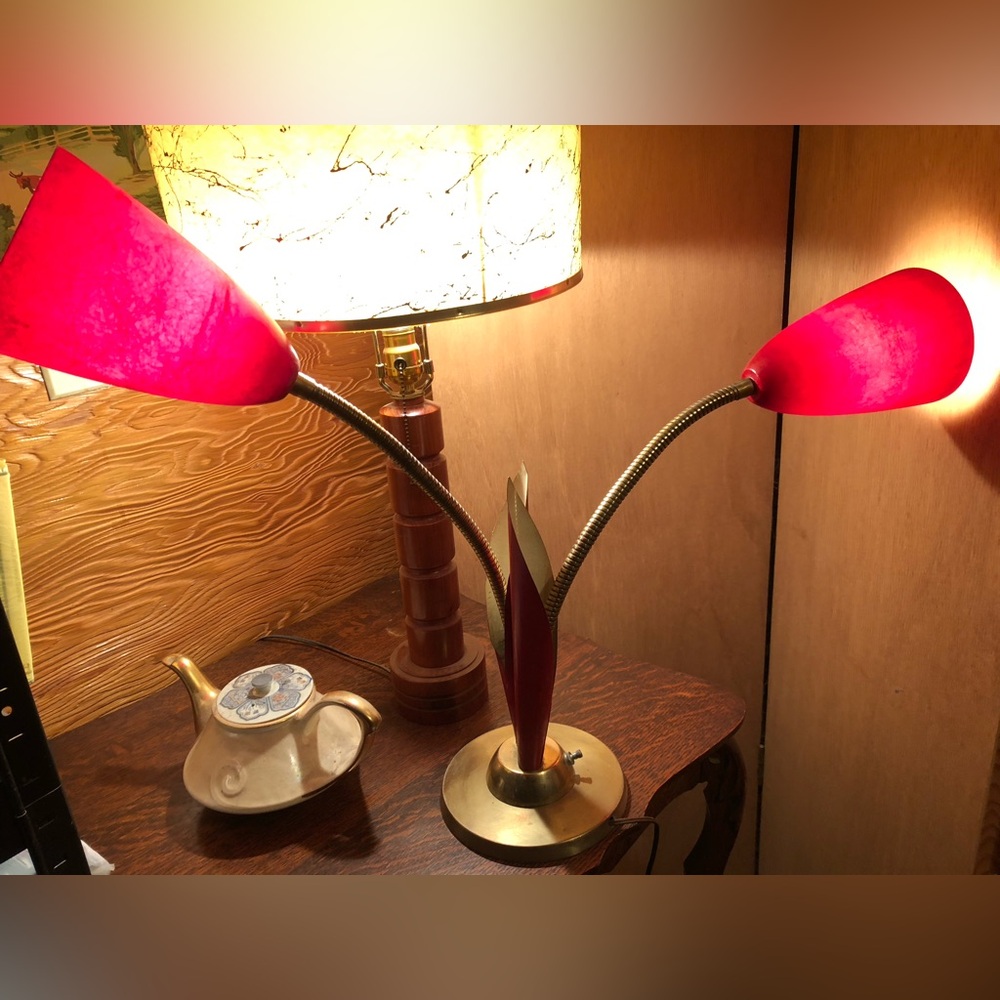 Elegant Red Double Shade Table Lamp